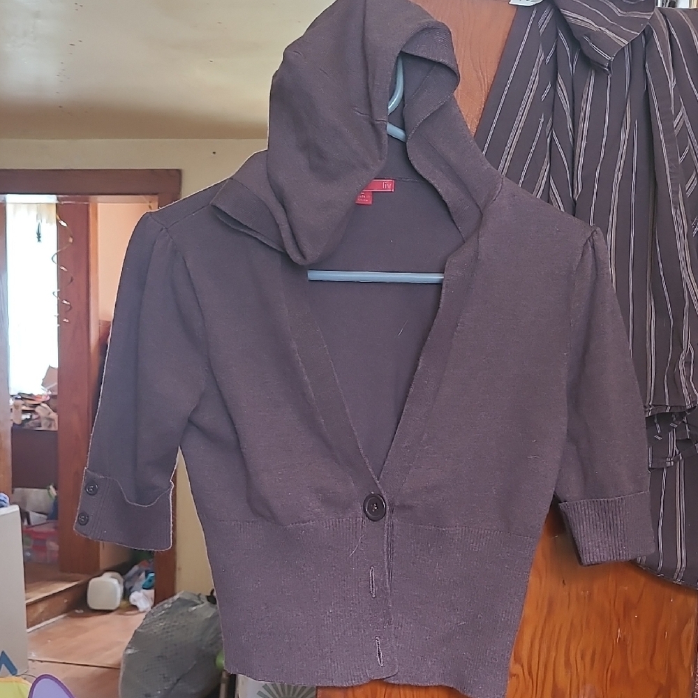 Light Brown Cardigan with Blazer Design and Short Sleeves